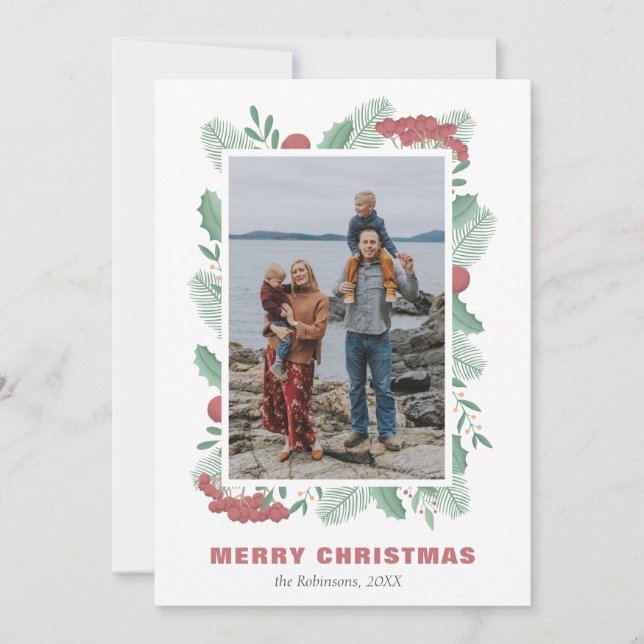 Weihnachtsgrün Foto Familienname Feiertagskarte (Vorderseite)