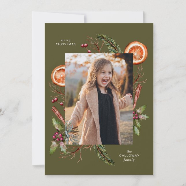 Weihnachtsgrün Foto Green Holiday Card Feiertagskarte (Vorderseite)