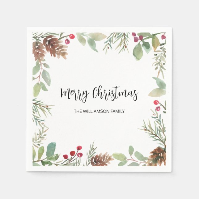 Weihnachtsgrün Frohe Weihnachtsfamilie Serviette (Vorderseite)