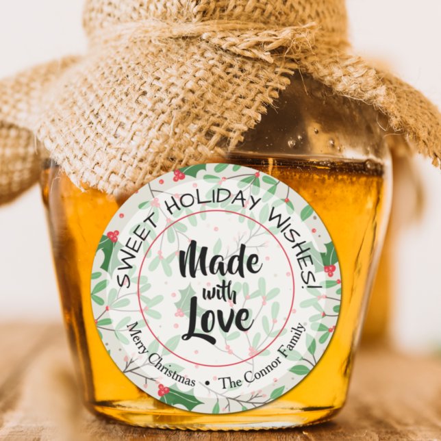 Weihnachtsgrün gemacht mit Liebe Urlaub Runder Aufkleber (Von Creator hochgeladen)