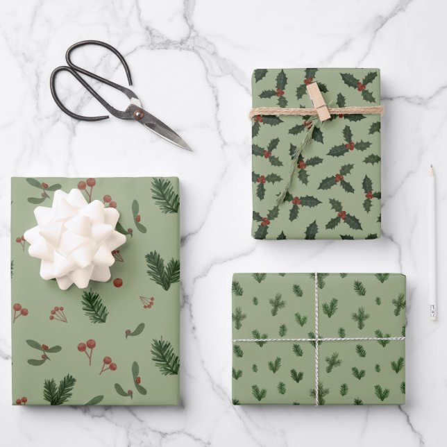 Weihnachtsgrün Geschenkpapier Set (Vorderseite)