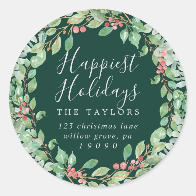 Weihnachtsgrün - Happiest Holidays Envelope Runder Aufkleber (Vorderseite)