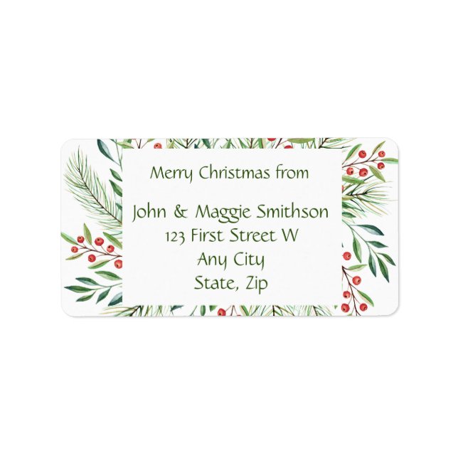 Weihnachtsgrün Heilige Berries Custom Label Adressaufkleber (Vorne)