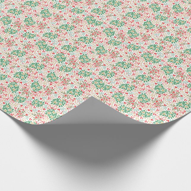 Weihnachtsgrün, Heilige Berries und Bogen Geschenkpapier (Ecke)