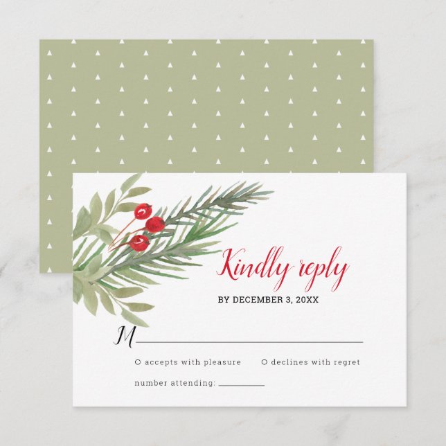 Weihnachtsgrün Hochzeit RSVP Karte (Vorne/Hinten)