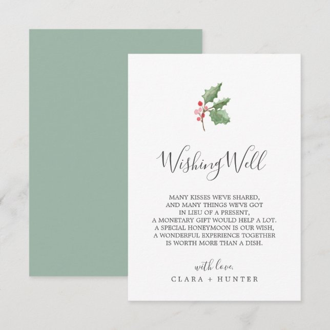 Weihnachtsgrün Hochzeit Wunschausweis Begleitkarte (Vorne/Hinten)