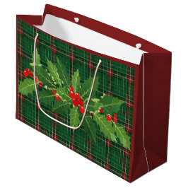 Weihnachtsgrün Kariert mit Kranz Große Geschenktüte