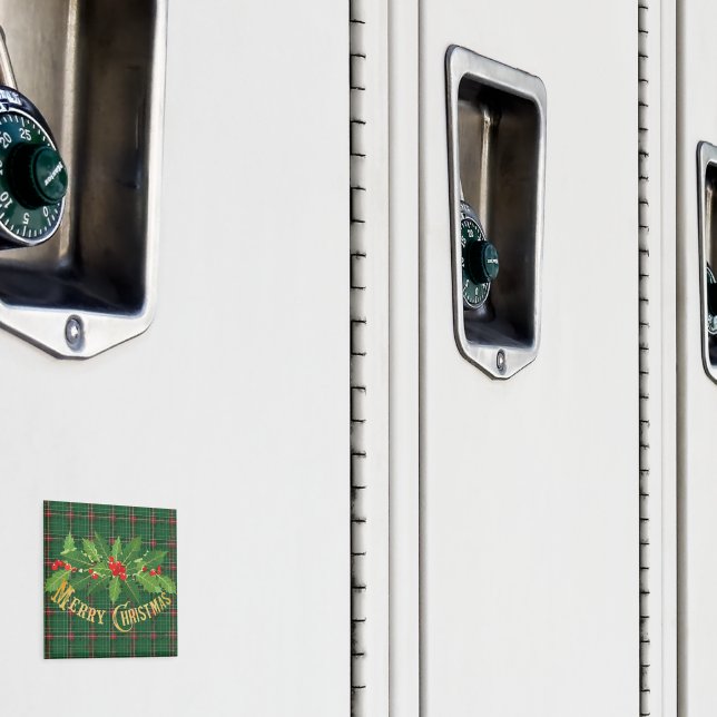 Weihnachtsgrün Kariert mit Kranz Magnet (In Situ (Schrank))