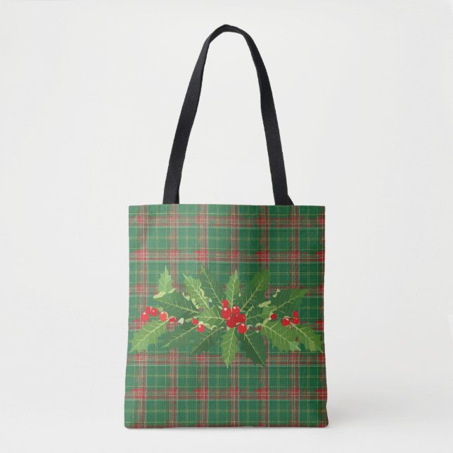 Weihnachtsgrün Kariert mit Kraut Tasche (Vorderseite)