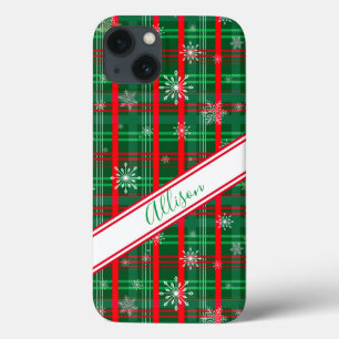 Weihnachtsgrün Karierter Personalisierter Skriptna Case-Mate iPhone Hülle
