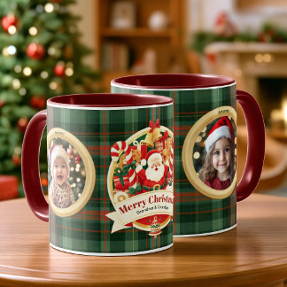 Weihnachtsgrün Karierter Weihnachtsmann Familienfo Tasse
