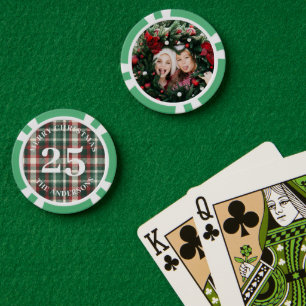 Weihnachtsgrün Kariertes Foto 25 Wert Pokerchips