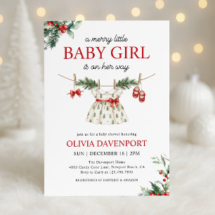 Weihnachtsgrün Merry Little Girl Babyparty Einladung