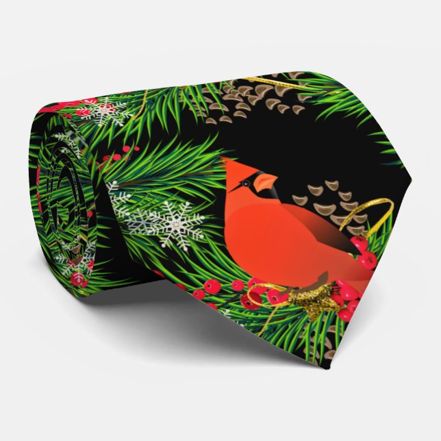 Weihnachtsgrün mit Kardinal Bird Holiday Krawatte (Gerollt)
