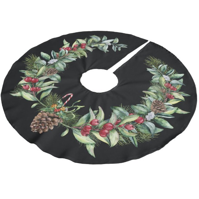 Weihnachtsgrün mit Pinecone Polyester Weihnachtsbaumdecke (Schrägansicht)