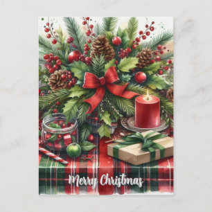 Weihnachtsgrün Pinecones und Roter Bow Feiertagspostkarte