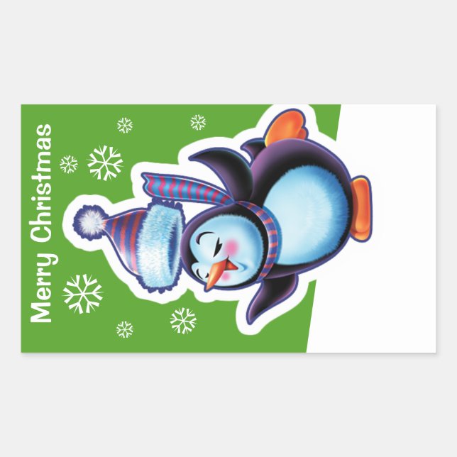 Weihnachtsgrün Rechteck Aufkleber Pinguin Skater. (Vorderseite)