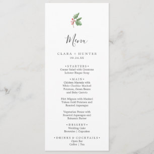 Weihnachtsgrün & Red Berry Wedding Dinner Menu Menükarte