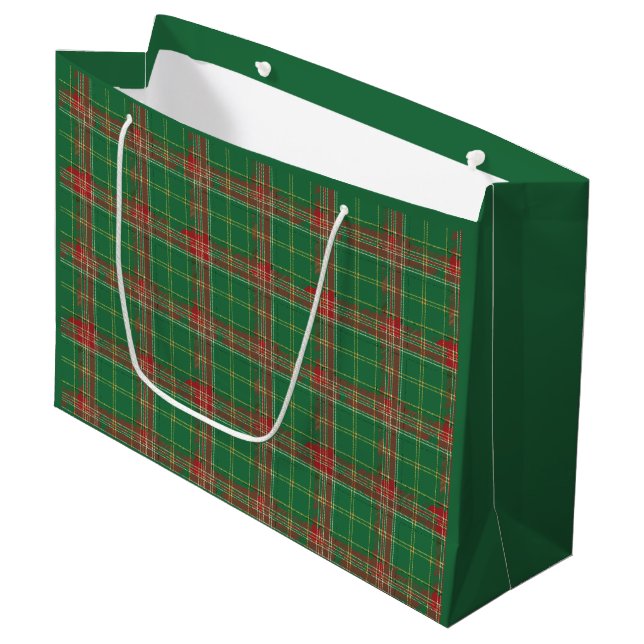 Weihnachtsgrün rot Kariert Große Geschenktasche Geschenktüte (Vorderseite Schrägansicht)