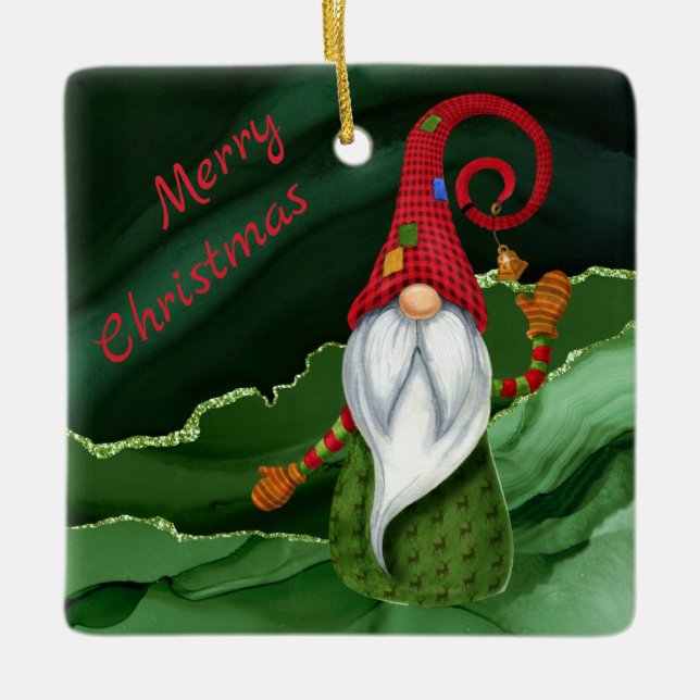 Weihnachtsgrün Rot und Grün Gemstone Rustikaler Gl Keramikornament (Vorderseite)