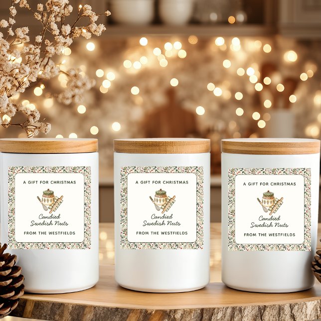 Weihnachtsgrün Rote Berries Essen Geschenk Quadratischer Aufkleber (Christmas Greenery Red Berries Food Gift Square Sticker Label)