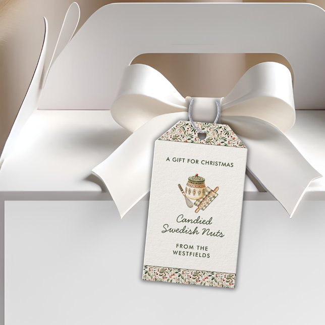 Weihnachtsgrün Rote Berries Küche Geschenkanhänger (Festive Christmas Greenery Red Berries Pattern Holiday Food Gift Tag)