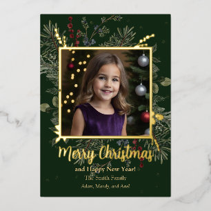 Weihnachtsgrün und Berries Foil Holiday Card Folien Feiertagskarte