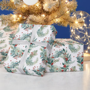 Weihnachtsgrün und Berries Moderne Weihnachten Geschenkpapier