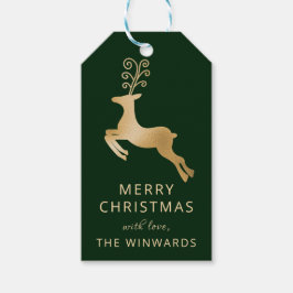 Weihnachtsgrün und Goldene Rentiere Geschenkanhänger