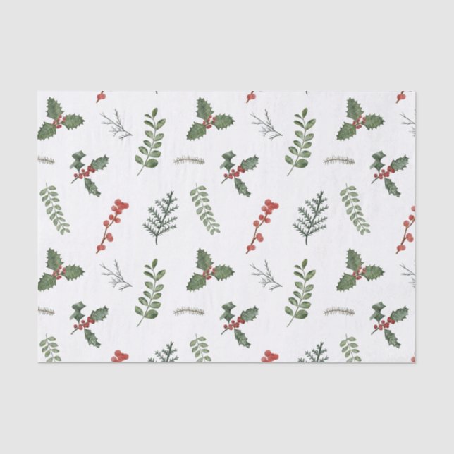 Weihnachtsgrün und Holly Berry Seidenpapier (Vorderseite)