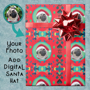 Weihnachtsgrün und Rot mit Ihrem Foto und Fliege Geschenkpapier