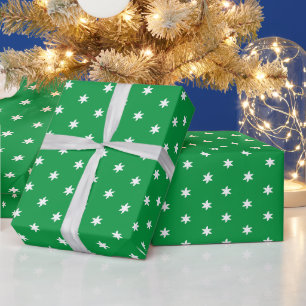 Weihnachtsgrün und Weiß-Schneeflocken-Sternenmus Geschenkpapier