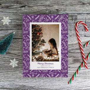 Weihnachtsgrün Vertikaler Single Foto (Plum) Feiertagskarte