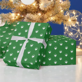 Weihnachtsgrün-weiße Sterne Schneeflocken Urlaub Geschenkpapier