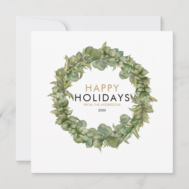 Weihnachtsgrün Wreath Elegante Moderner Chic Feiertagskarte (Vorderseite)