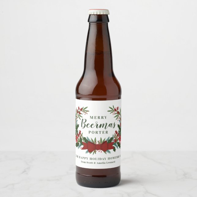 Weihnachtsgrün Wreath Holiday Bierflaschenetikett (Vorderseite)