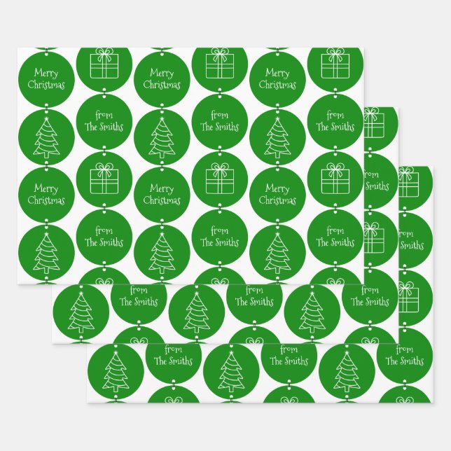Weihnachtsgrüne Kreise Kundenname Geschenkpapier Set (Set)