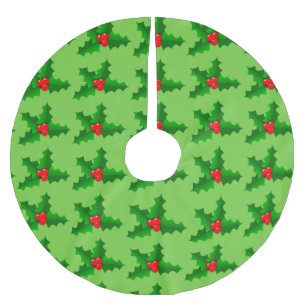 Weihnachtsgrüne und rote Stechpalme Thunder_Cove Polyester Weihnachtsbaumdecke