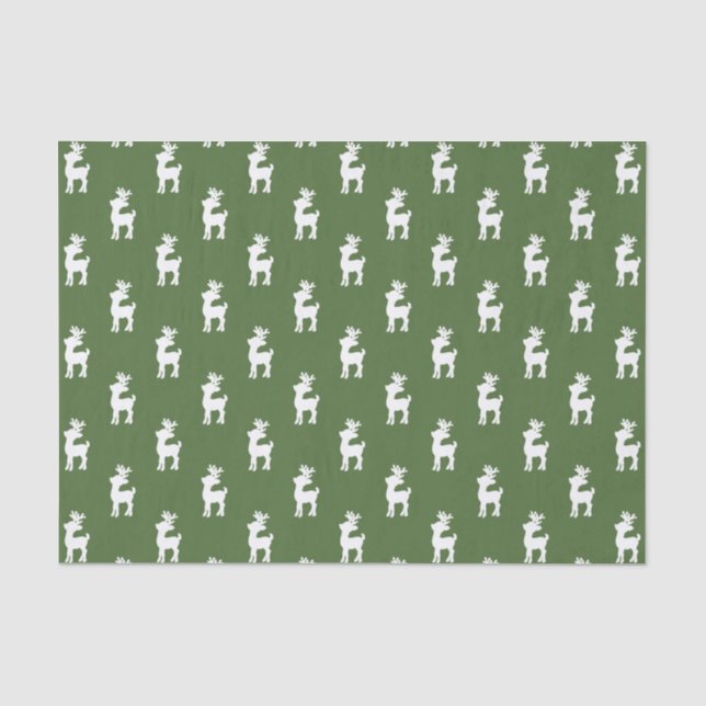 Weihnachtsgrünes Ren-Muster Seidenpapier (Vorderseite)