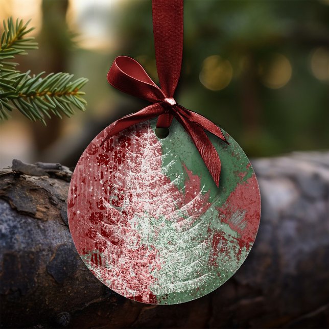 Weihnachtsgrunge | Rot Grün und Weiß XMas Tree Keramik Ornament (Von Creator hochgeladen)