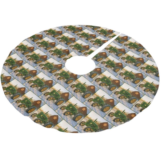 Weihnachtsgrüntraktor mit leuchtenden Lichtern Polyester Weihnachtsbaumdecke (Schrägansicht)
