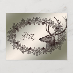 Weihnachtsgruß Florales Rentier Golden Winter Postkarte