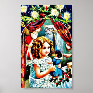Weihnachtsgruß mit einem Mädchen, das ein Poster