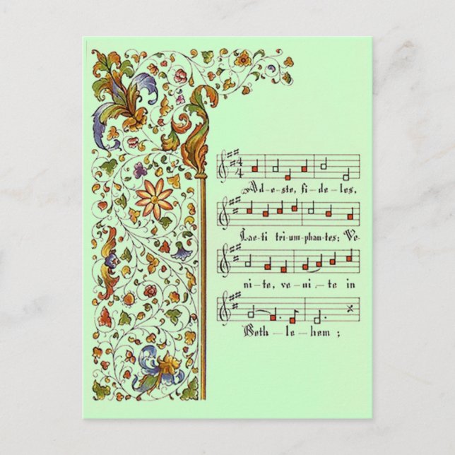 Weihnachtsgruß Postkarte adeste fideles oh (Vorderseite)