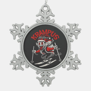 Weihnachtsgruß vom Krampus Weihnachts Teufel Schneeflocken Zinn-Ornament