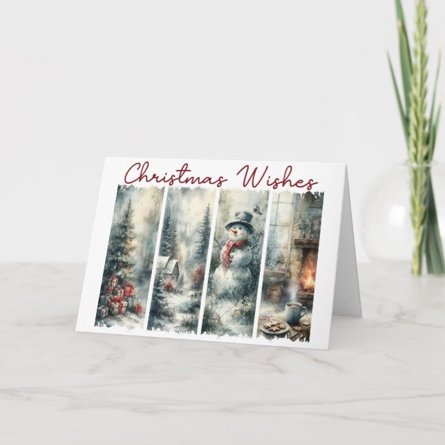 Weihnachtsgrüße 4-Panel Winterlandschaft  Karte (Vorderseite)