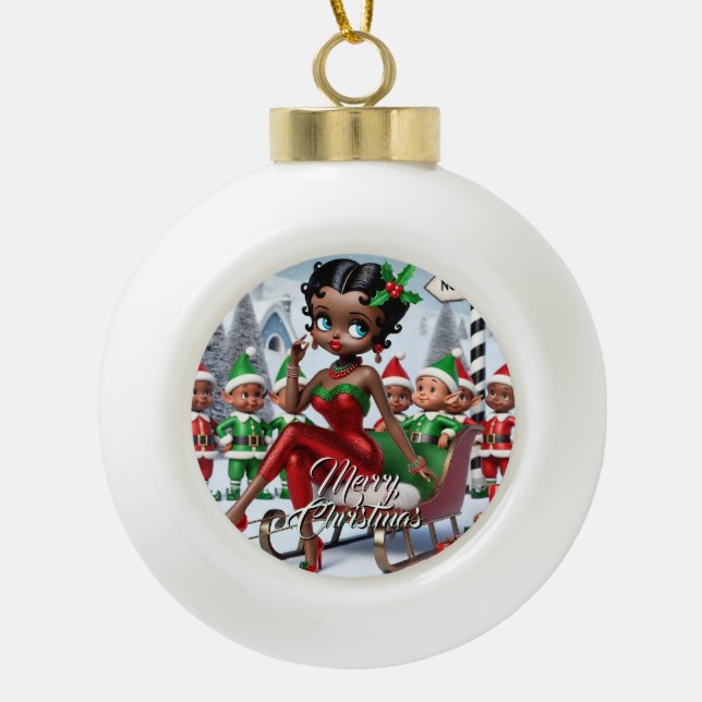 Weihnachtsgrüße am Nordpol Keramik Kugel-Ornament (Vorderseite)