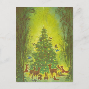 Weihnachtsgrüße Ansammlung um einen Baum_1950 Feiertagspostkarte