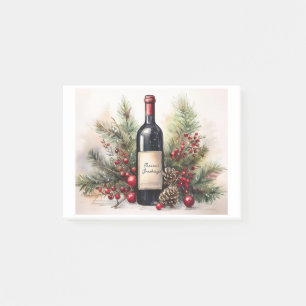 Weihnachtsgrüße auf Post-It Notizen auf einer Wein