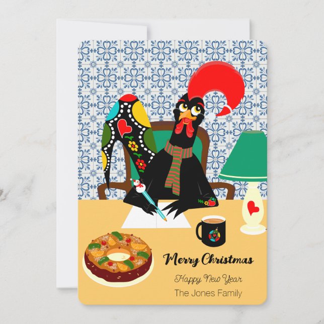 Weihnachtsgrüße aus dem portugiesischen Rooster Karte (Vorderseite)